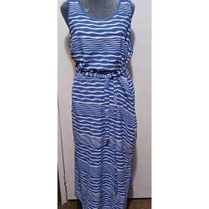 Millie Gabrielle Maxi Dress Blue White Spaghetti Strap Summer Beachy Size L
